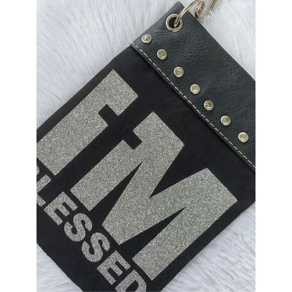 NWOT PG Collection Black Canvas Leather “I’m Blessed” Cell Phone Purse - Picture 8 of 8